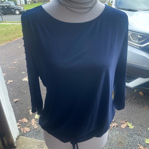 PerSeption Concept Blue Cut Out Sleeve Blouse - Picture 6 of 7